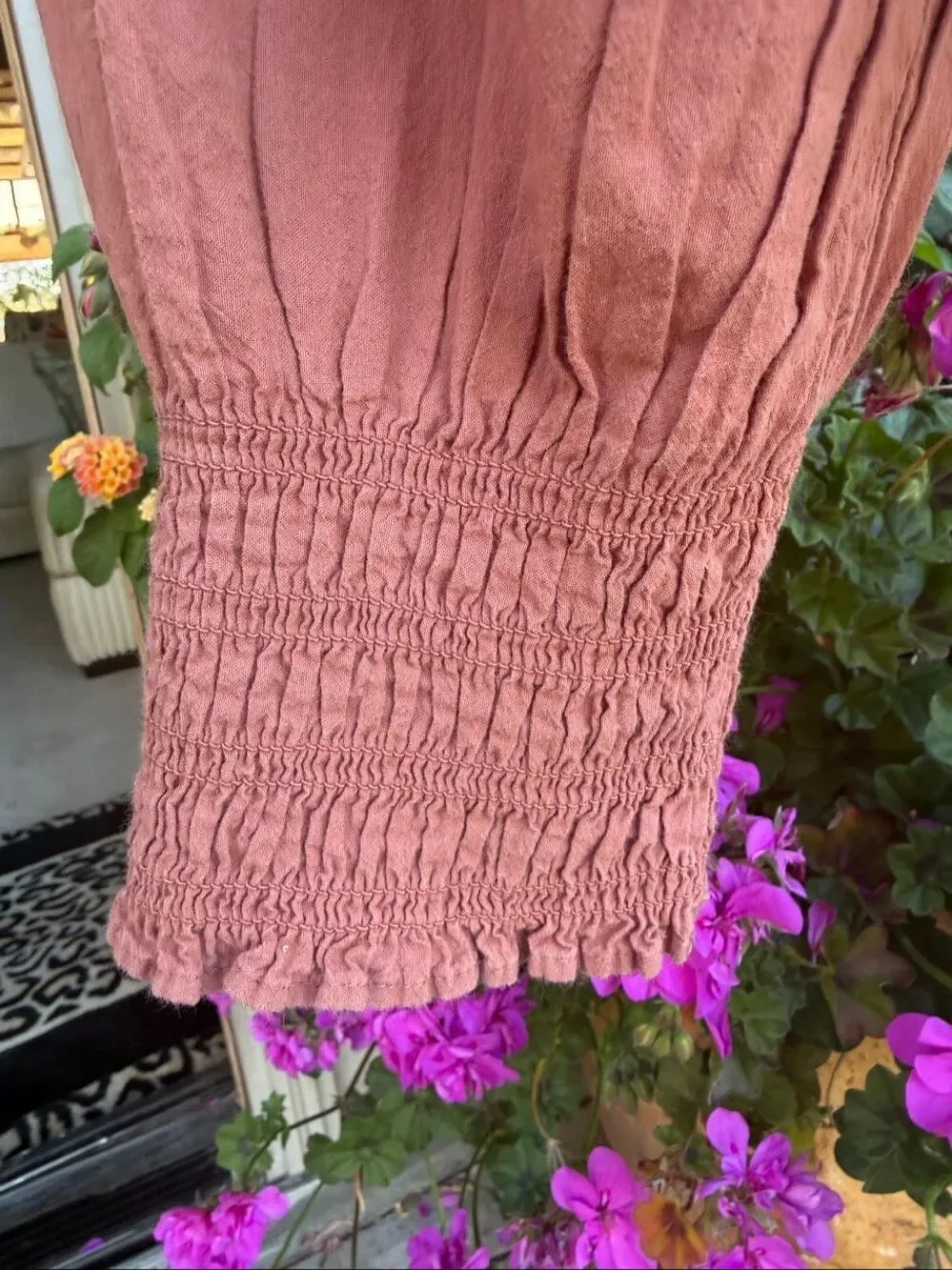 Madewell smocked square neck blouse with puff sleeves